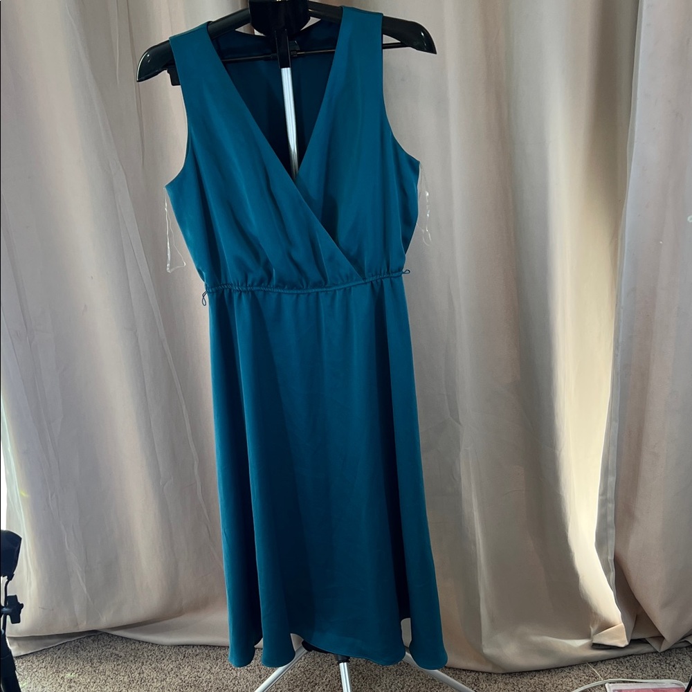 Taylor Teal V-Neck Midi Dress